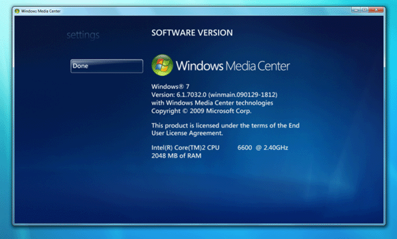 Windows 7 Build 7032 - Media Center