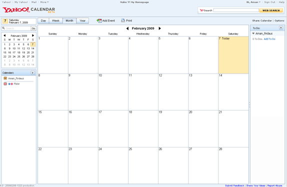 Yahoo! Calendar Baru