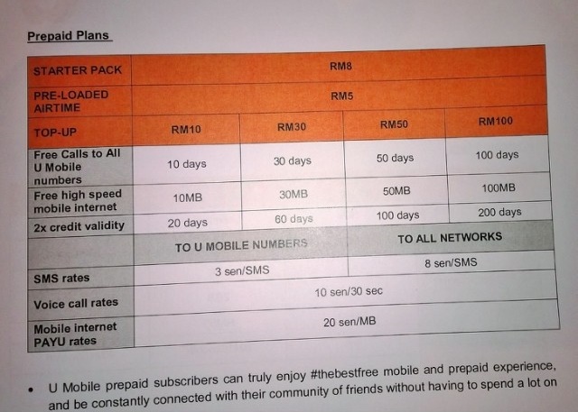 U Mobile Prepaid 2014