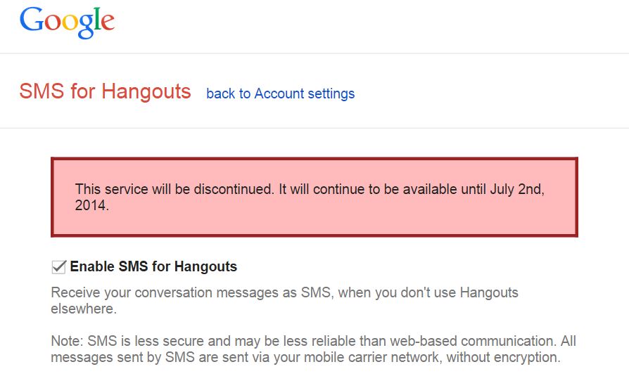 Hangouts SMS