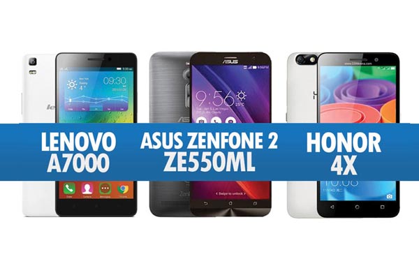 Perbandingan Lenovo A7000, Asus Zenfone 2 ZE550ML & Honor 4X