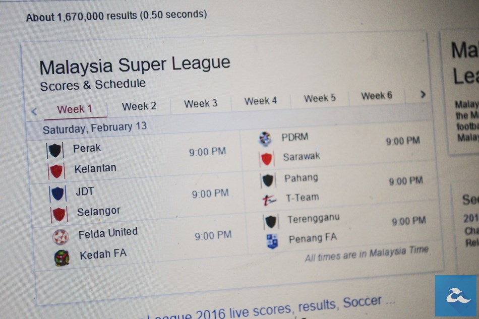 Google Kini Memaparkan Info Liga Super Malaysia Dan Liga Perdana Malaysia Dalam Bentuk Cards