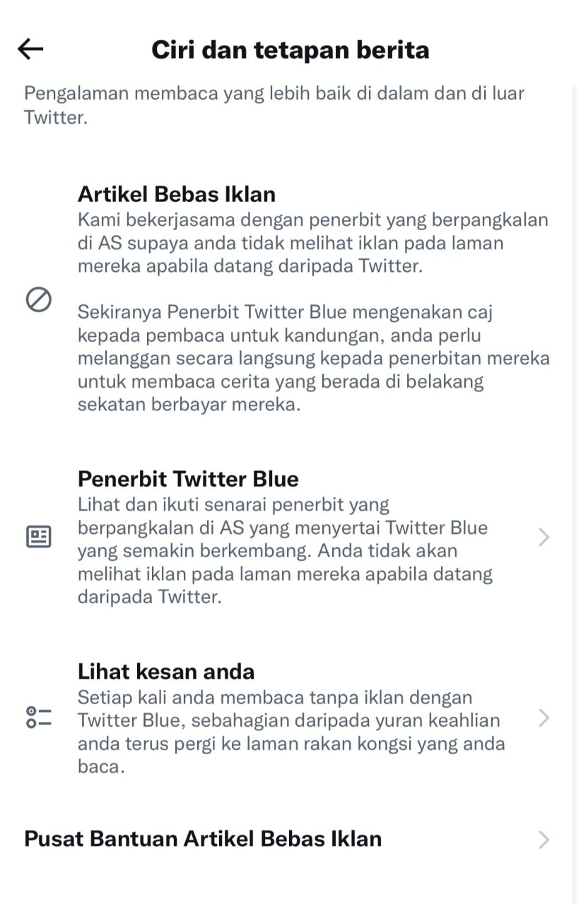 Sokongan Artikel Bebas Iklan Untuk Pelanggan Twitter Blue Ditamatkan