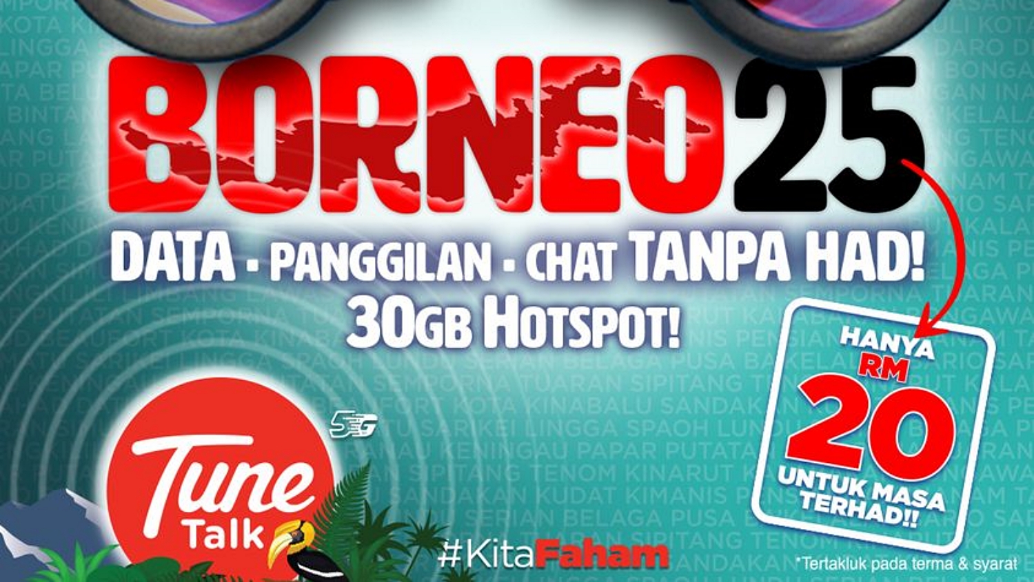 Pelan TuneTalk Borneo25 Tawar Data 30GB Tanpa Had Dengan Harga Serendah RM20/Bulan