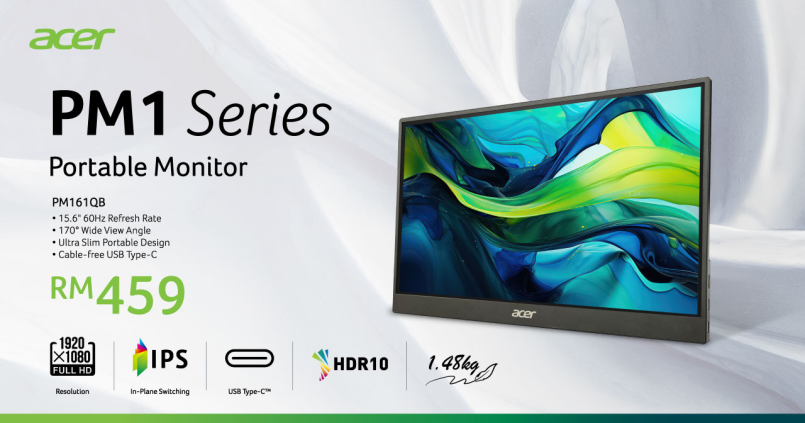 Acer PM161Q B Ialah Paparan Skrin Padat Yang Boleh Dibawa Kemana-mana – Berharga RM459